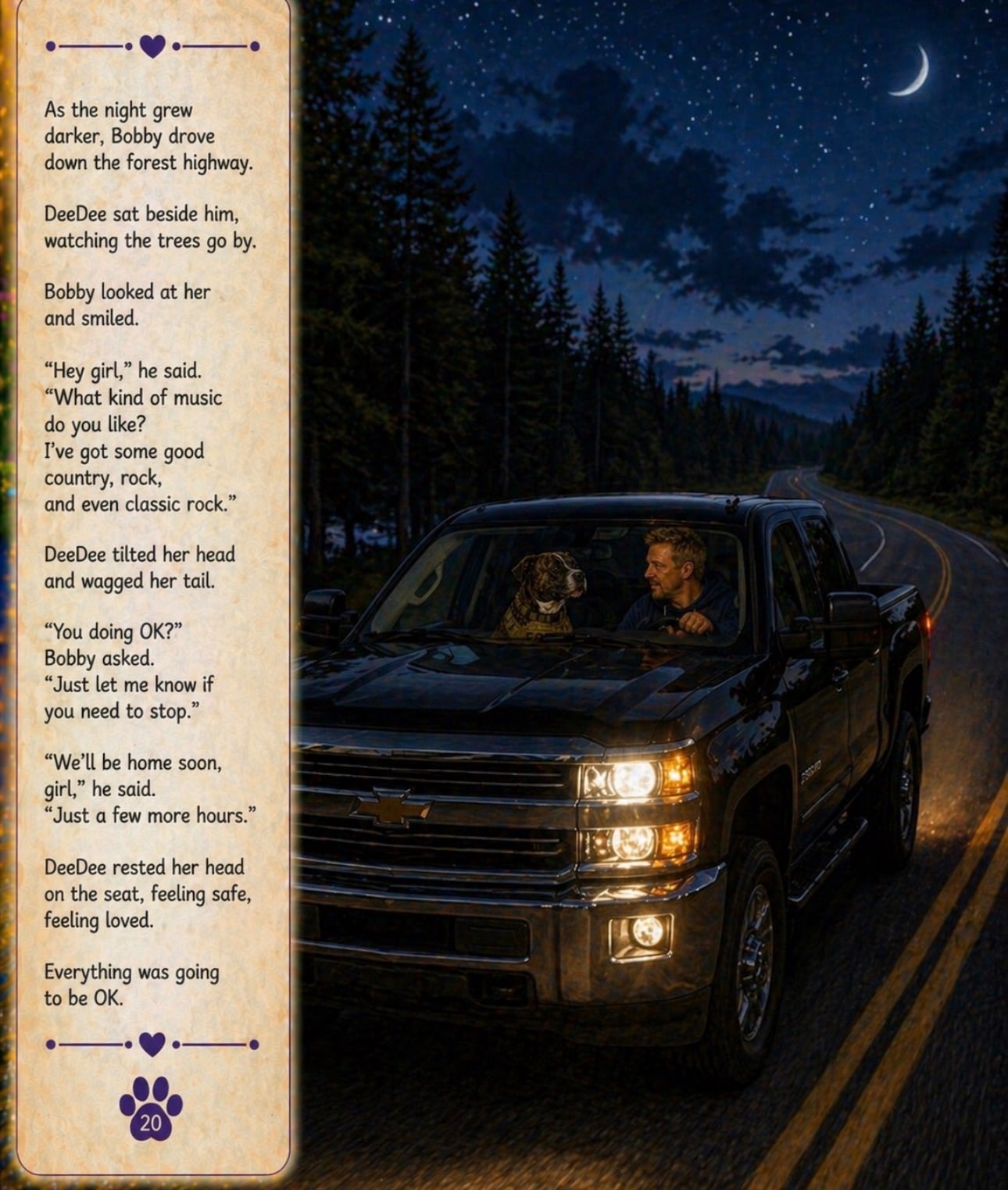 Nighttime drive through forest